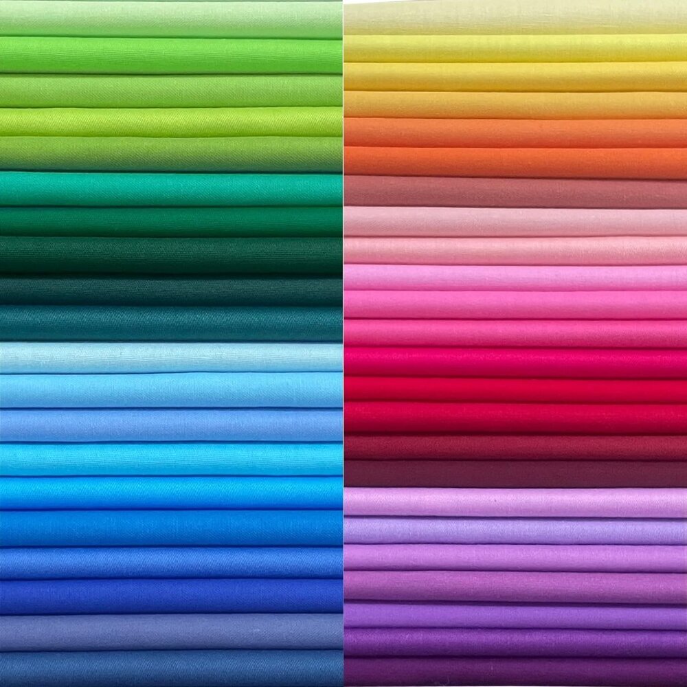 Premium 8" x 8" Cotton Fabric Squares - 50 Solid Colors for Beginner Quilters